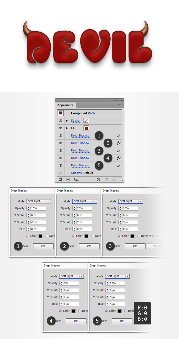 add shading highlights text