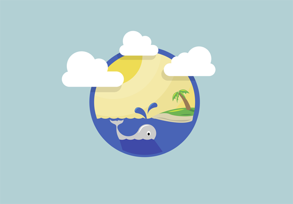 Oceanside illustration created using Adobe Illustrator shapes