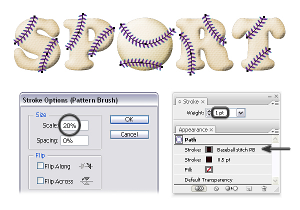 Apply baseball stitch brush 2