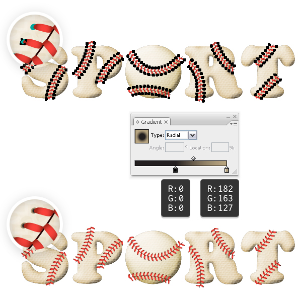 Color the baseball stitches 2