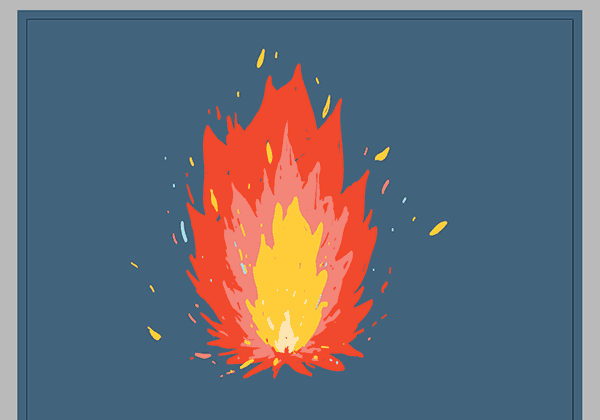 Finished drawing of a fire with multicolored flames