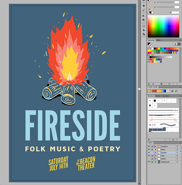 Fireside folk music and poetry poster design