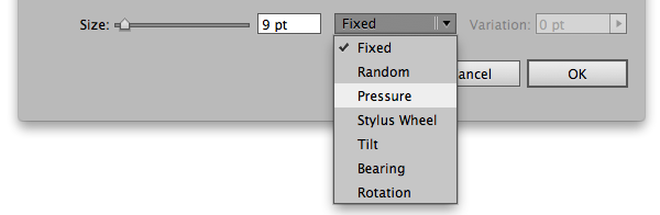 How to set a brush to have pressure sensitivity in Adobe Illustrator