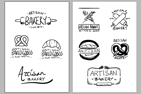 Sketching out logo designs in Adobe Illustrator with a Wacom tablet