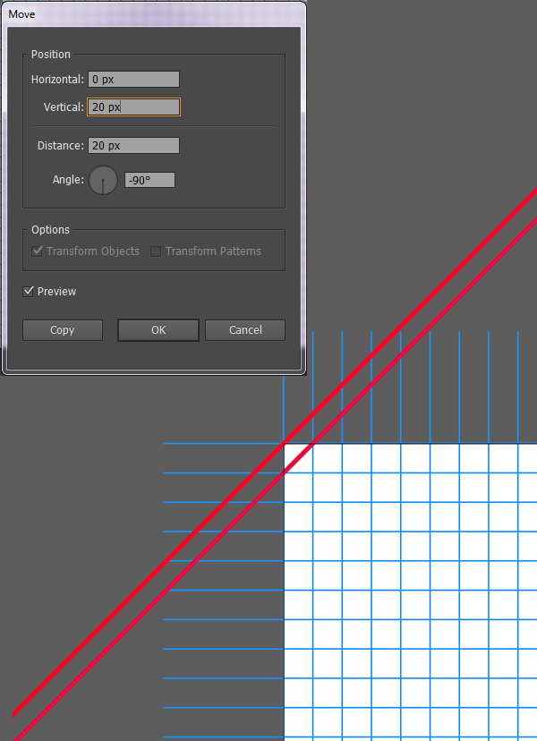 create a 45 degrees line