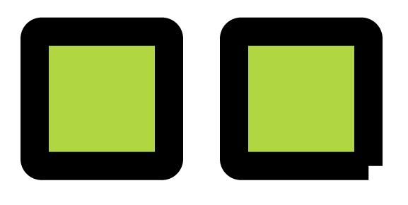 The square on the left is a closed shape; the one on the right is open.