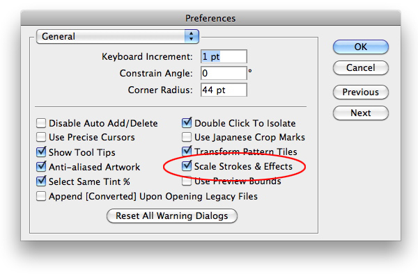 Keep this box checked so strokes will scale proportionally.