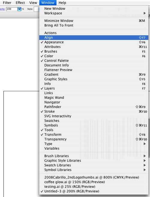 Location of Align Palette