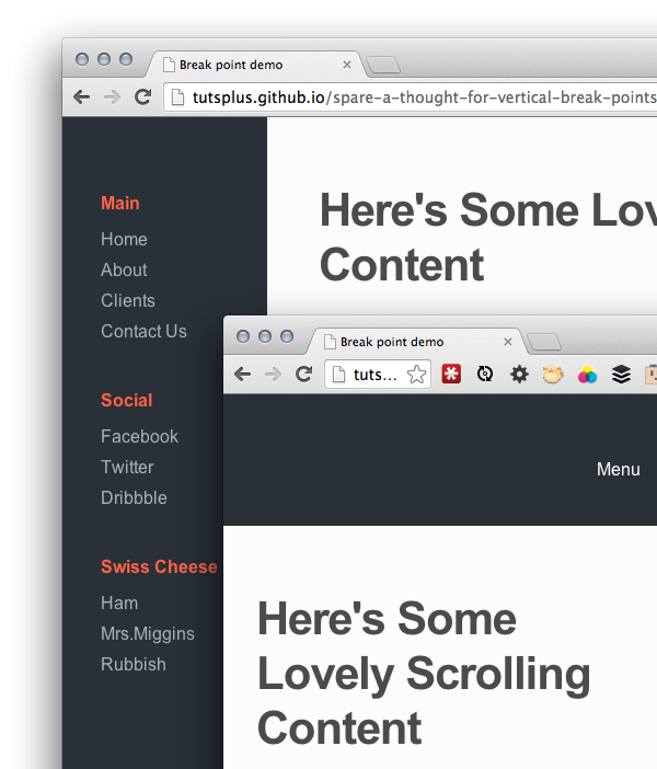 A couple of layouts dependant on the viewport width