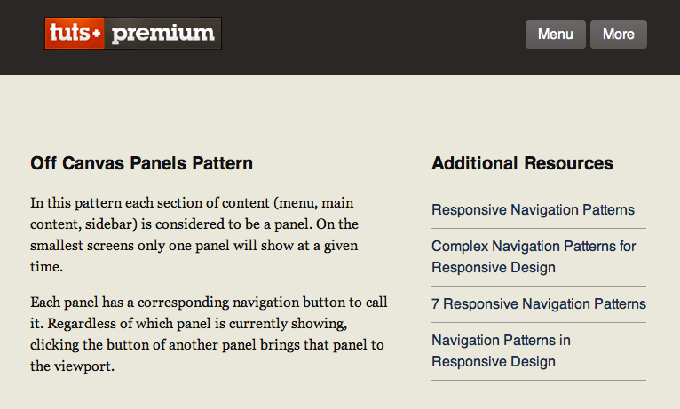 The content and sidebar panels visible by on medium screens