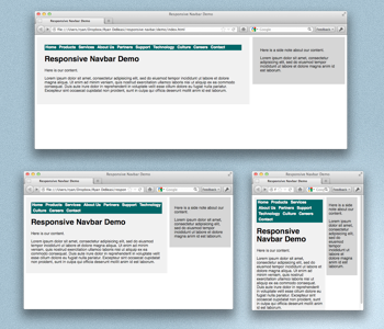 Screenshots of the design at small medium and large widths