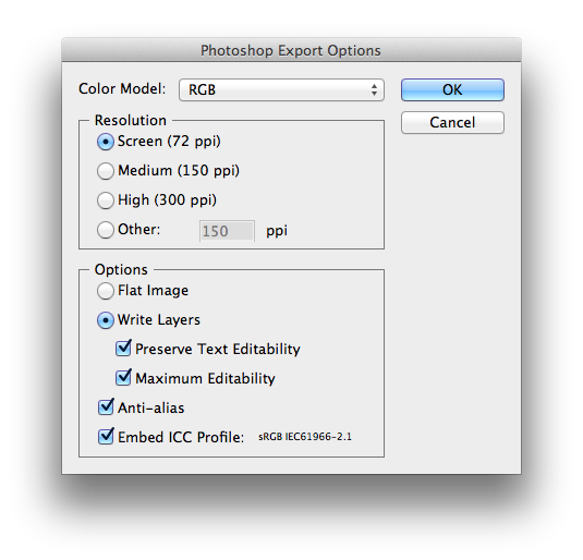 Photoshop Export Options