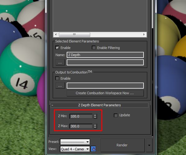 Z Depth element parameters