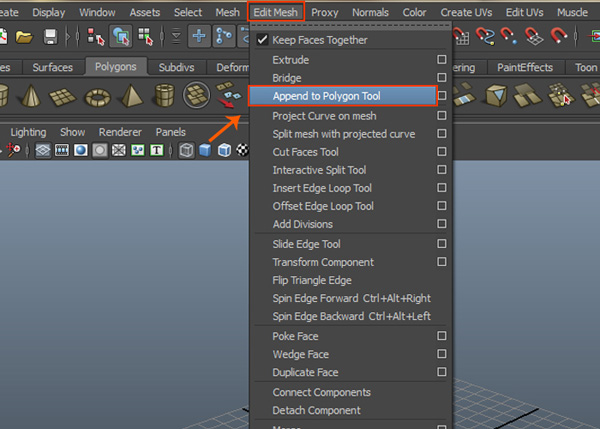 Edit Mesh  Append to Polygon Tool