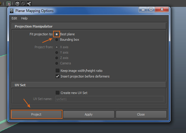 Planar Mapping Options window