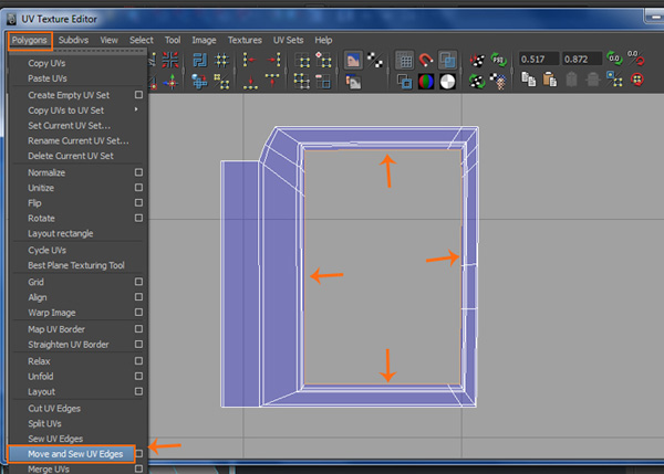 Move and Sew UV Edges command