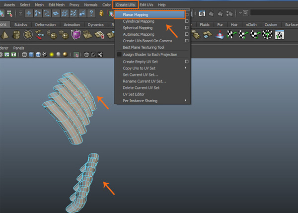 Create UVs  Planar Mapping command