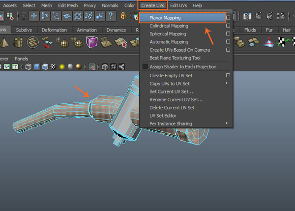 Create UVs  Planar Mapping