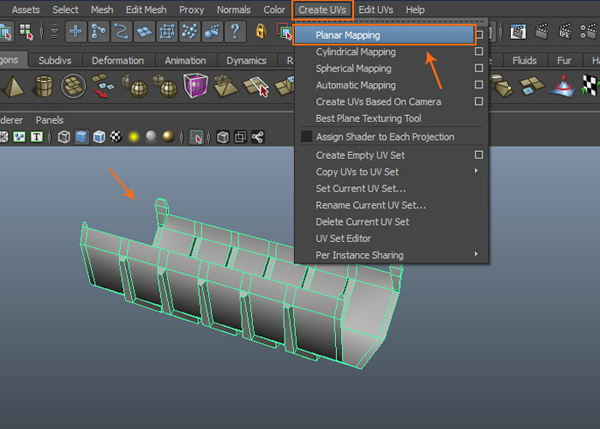 Create UVs  Planar Mapping command