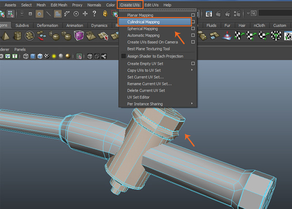 Create UVs  Cylindrical Mapping command