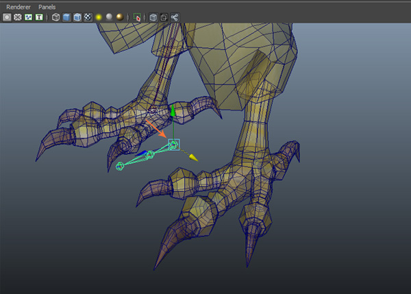 Place the claw joints inside the mesh