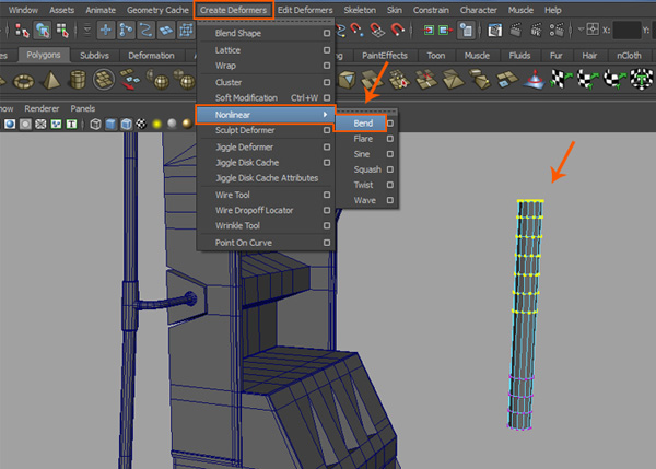 Create Deformers  Nonlinear  Bend command