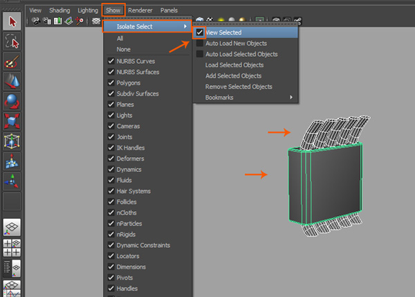 Show  Isolate Select  View Selected option