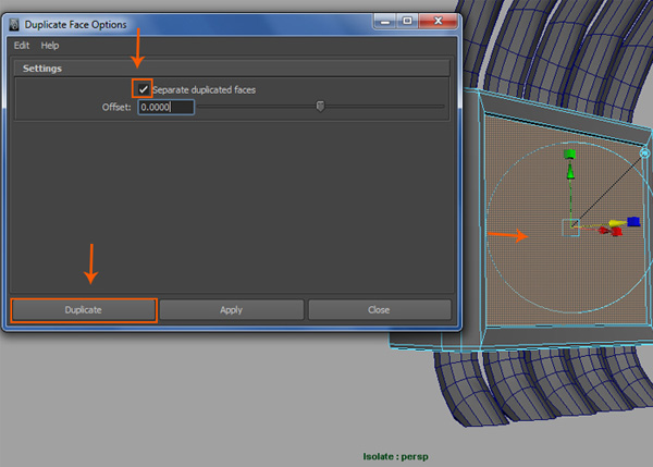 Duplicate Face Options box