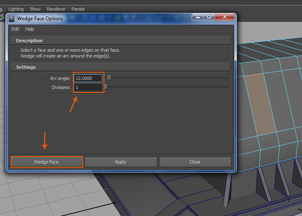 Wedge Face Options window