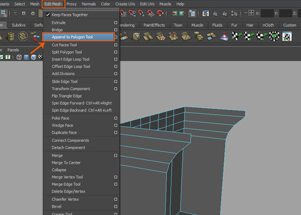 Edit Mesh  Append to Polygon Tool