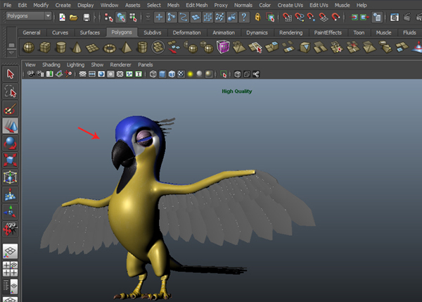 Open the parrot file in Maya