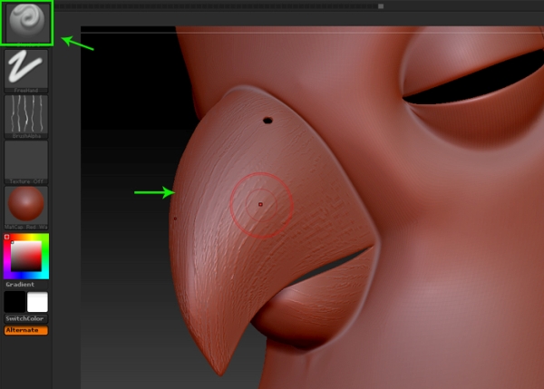 Sculpting the beak mesh