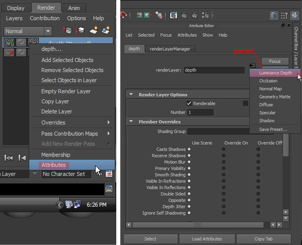 Rendering Z-depth passes in Maya and compositing in Photoshop to achieve realistic depth of field