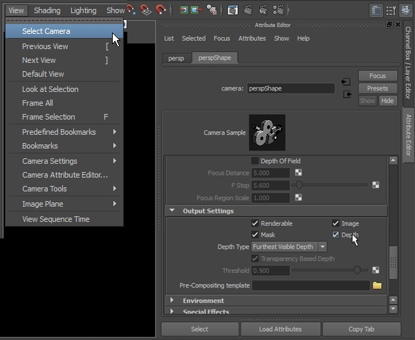 Rendering Z-depth passes in Maya and compositing in Photoshop to achieve realistic depth of field