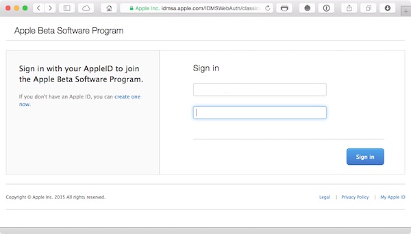 Use your Apple ID to sign into the Beta Software Program