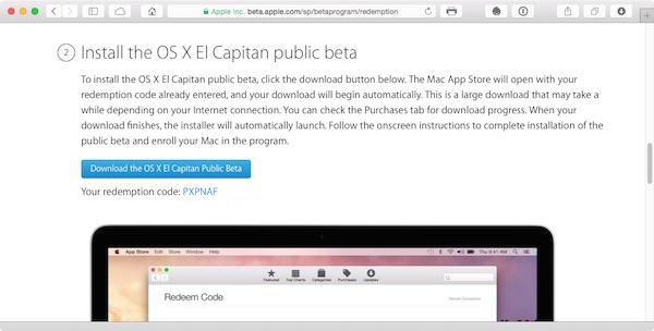 download the OS X El Capitan Public Beta by clicking on the blue button