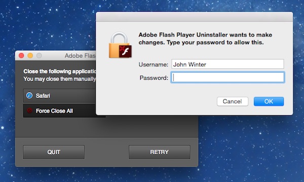 Running the Adobe Flash uninstaller on a Mac