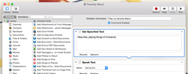 The Get Specified Text and Speak Text actions enable your Mac to talk back