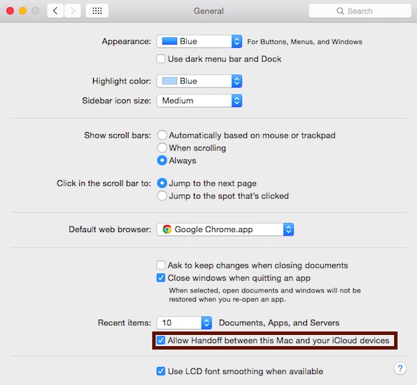 Enable Handoff between your Mac and other iCloud devices