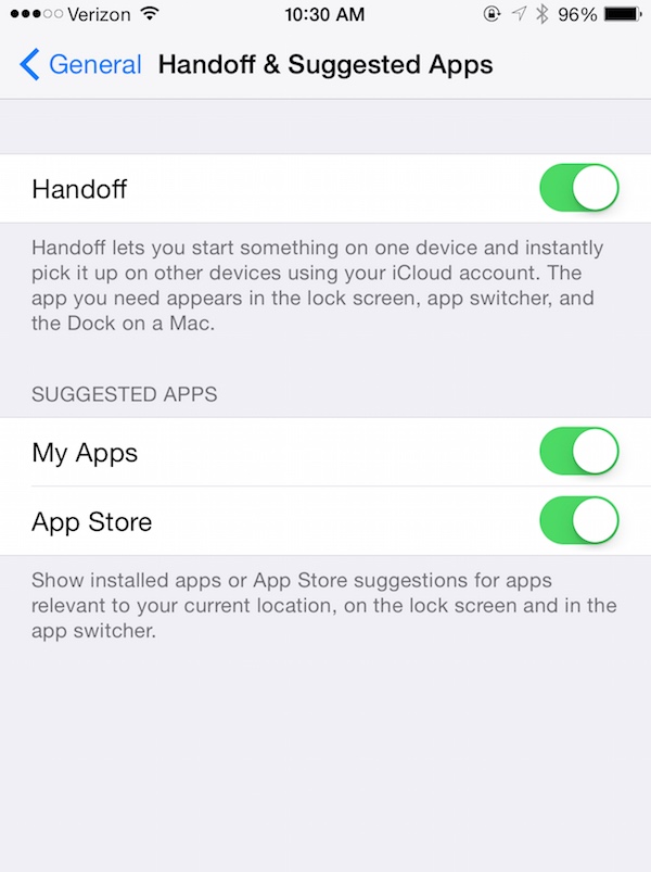 Turn on Handoff on the iPhone