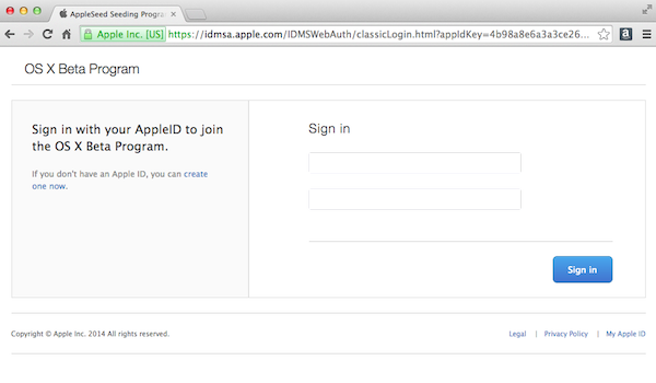 Sign Into OSX Beta Program