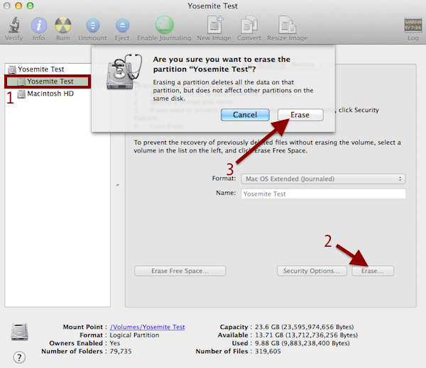 Erasing your Yosemite partition