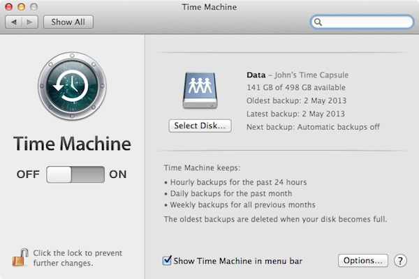 Setting up Time Machine to perform a backup