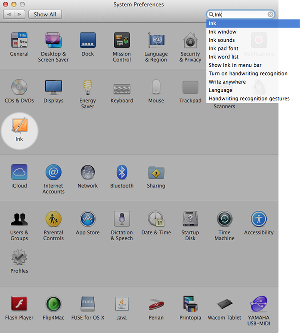 Locating Ink in System Preferences