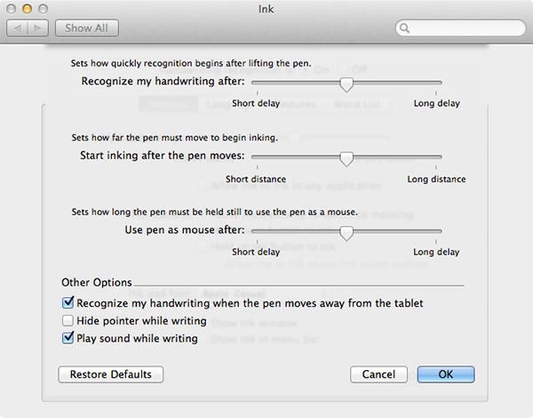 Advanced Options for Ink in System Preferences