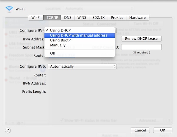 Configuring your Mac to use a static IP address on the local network