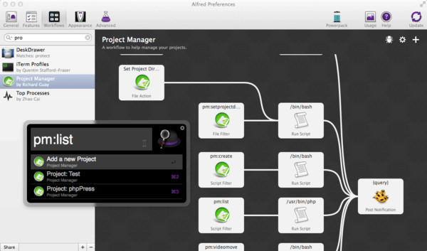 Alfred Workflow for Project Management