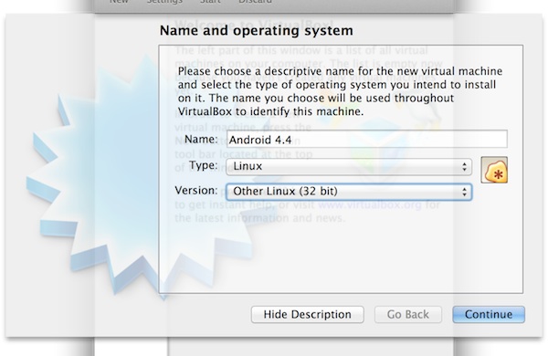 Giving your new virtual machine a name and selecting its type 