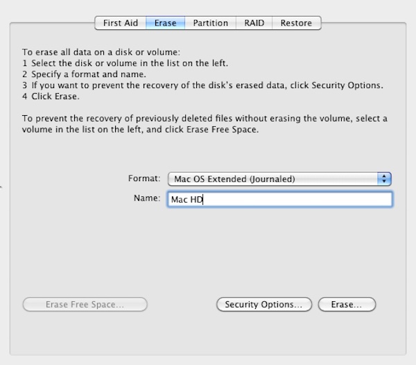 Formatting the Macs hard drive using Disk Utility