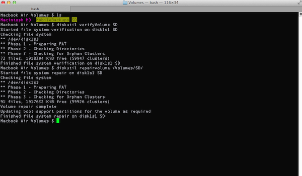 Repairing a disk from Terminal in OSX